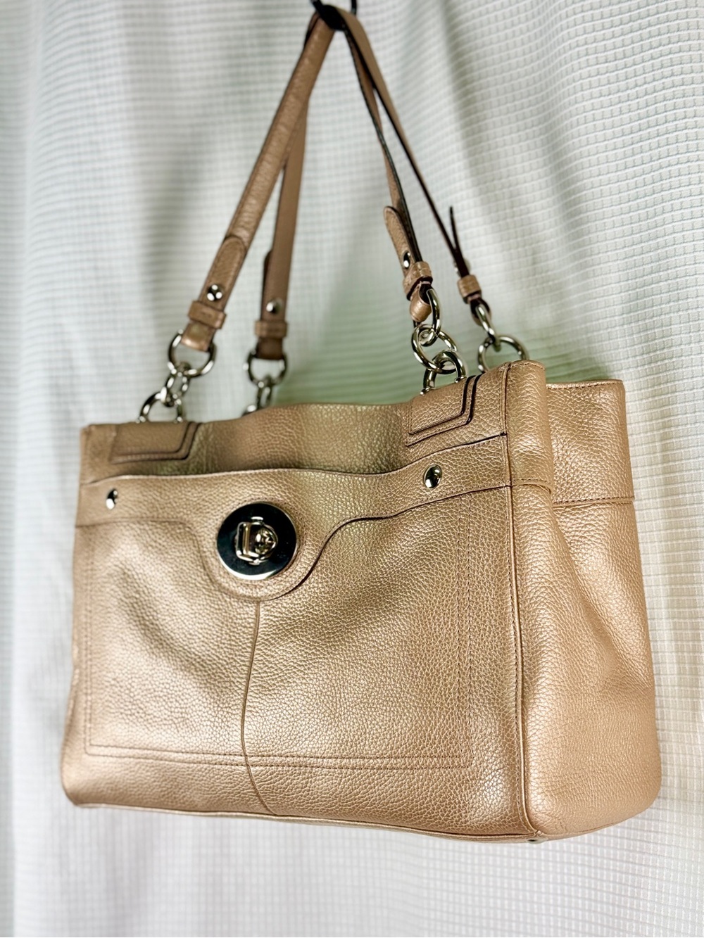 Coach Penelope Carryall Satchel Champagne Gold Pebbled Leather F16531 EUC